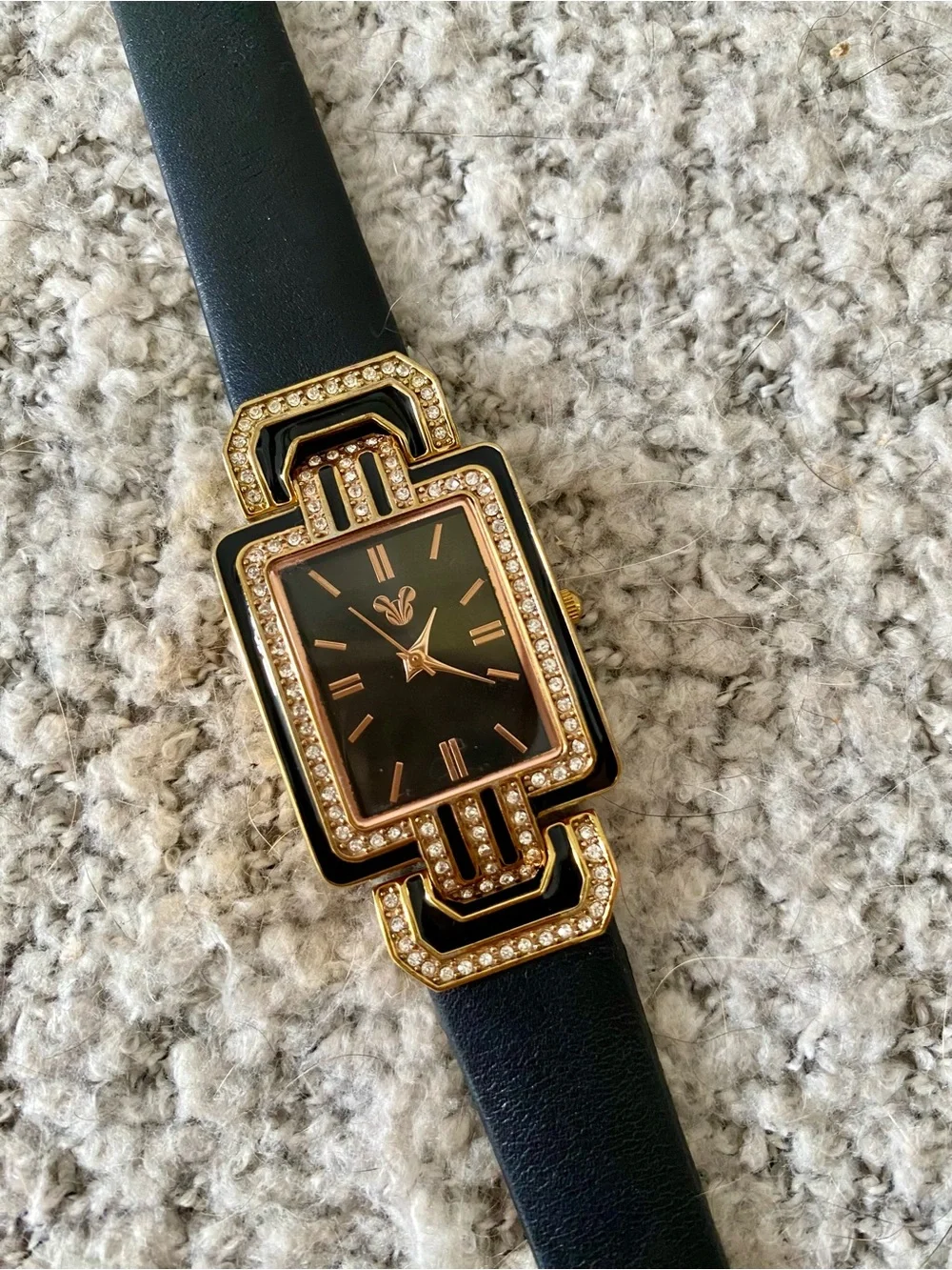 Disney Parks Art Deco Black and Gold Crystal Accent Ladies Watch